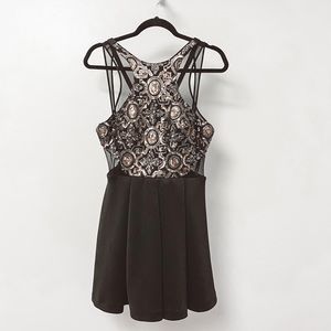Faviana Party‎ Chic Sequin Embellished Mesh Cut Out Formal Mini Dress